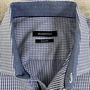 Bugatchi Uomo Shirt‎ XL Blue White Check Contrast Flip Dots Cuff Button Up Men's